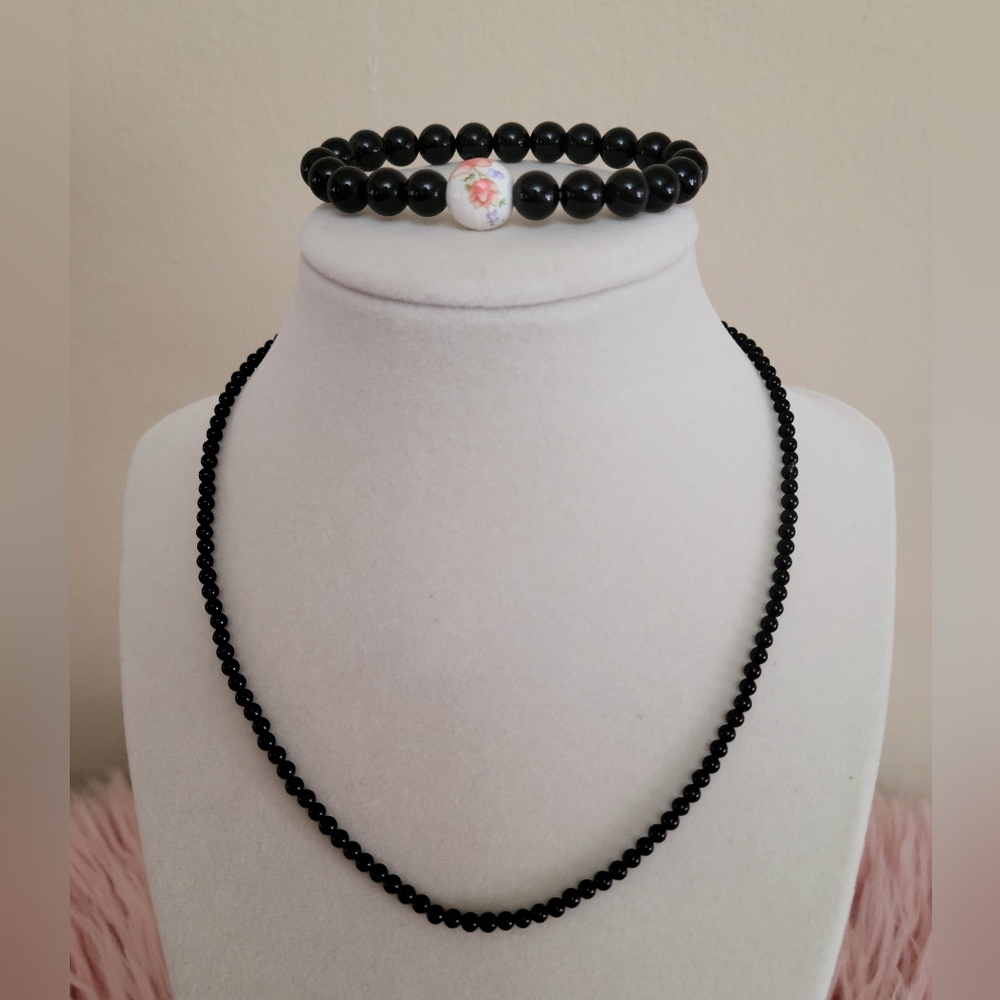 Real Onyx Necklace Chain and Bracelet Set
